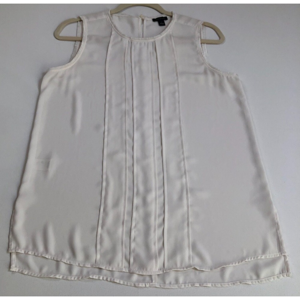 Ann Taylor Tank Top Women's Small S Cream Sleeveless Pleated Fringe Sheer Spring